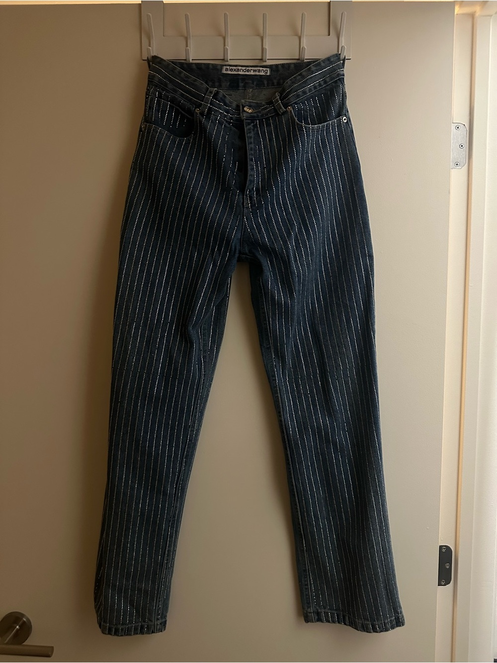Alexander Wang Women’s Dark Blue Pinstripe Straight Jeans